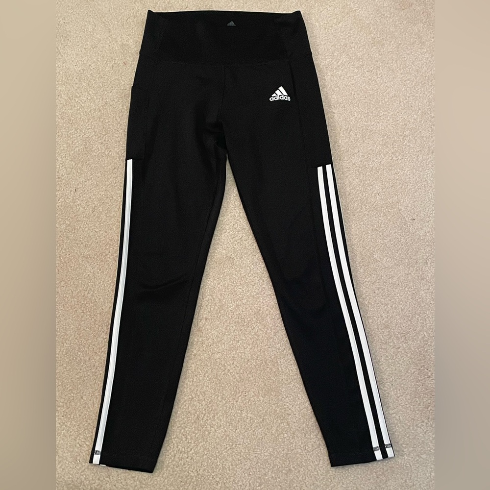 Adidas Black and White Leggings with Signature Stripes